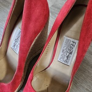 Salvatore Ferragamo Red Suede Pumps